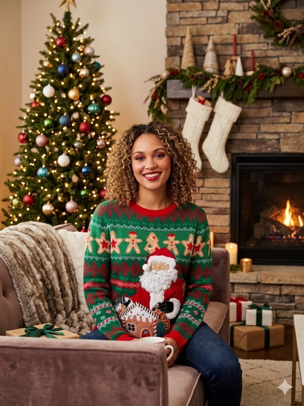 Santa & Gingerbread House Holiday Christmas Sweater - Size Small NWT